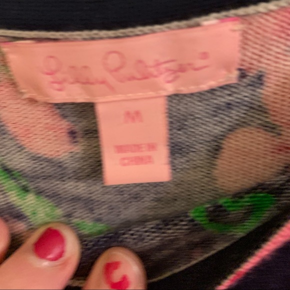 EEUC Navy Pink Lilly Pulitzer Floral Sweater M - Picture 3 of 3